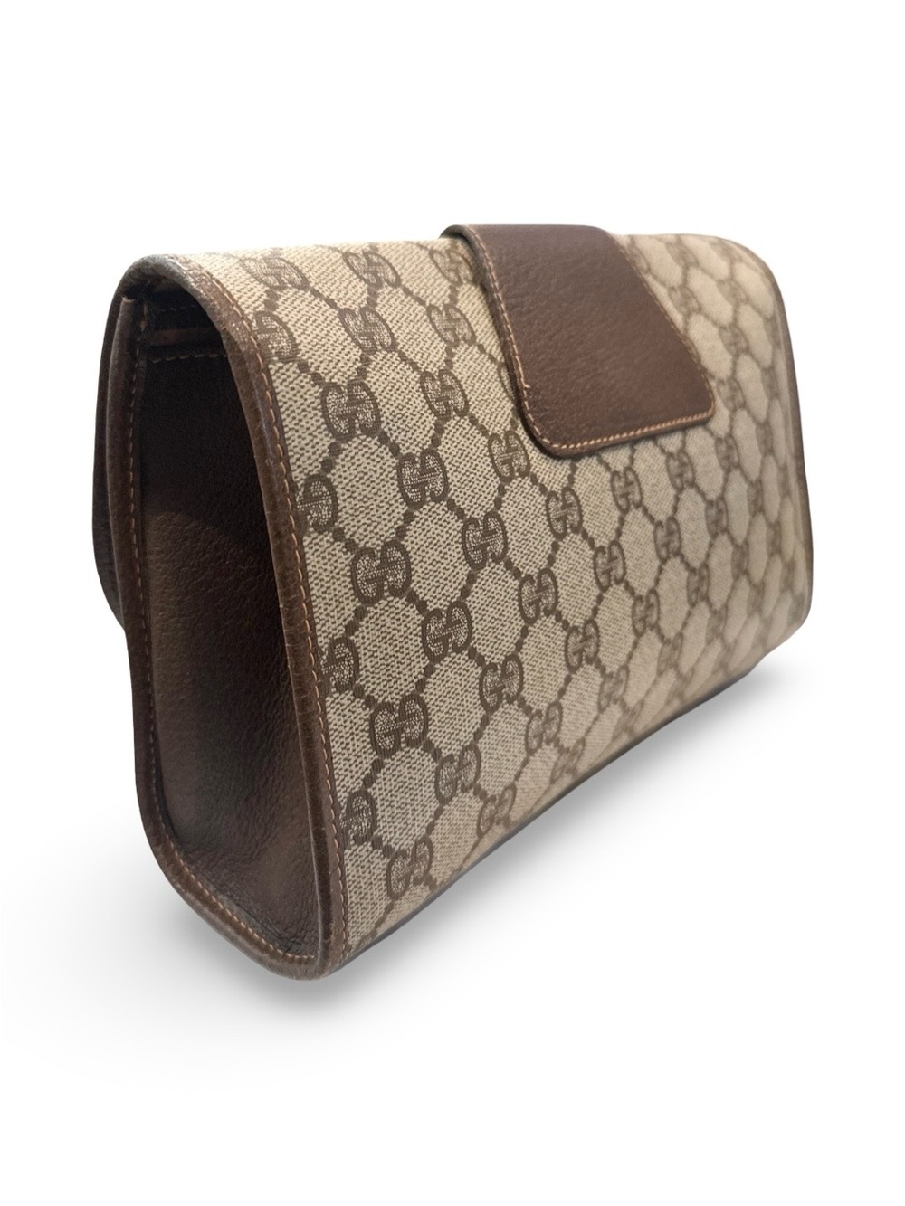 Vintage Gucci GG Supreme Monogram Web Clutch Bag Brown Canvas Leather Crossbody - Picture 4 of 14
